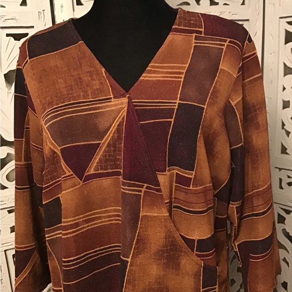 GIORGIO FIORLINE SNAZZY GLITTERY SHADES OF BROWN & BRONZE LONG SLEEVE TOP - Picture 2 of 6